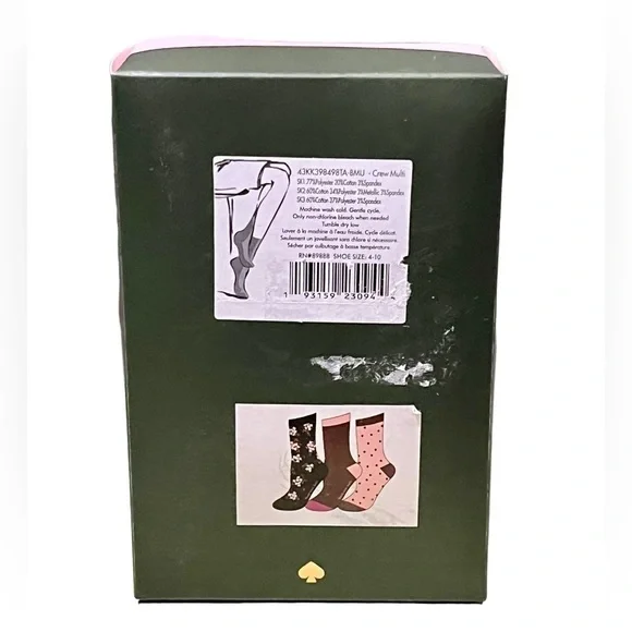 Kate Spade Crew Sock Set Pink/Maroon/Black New in Box - Picture 3 of 4